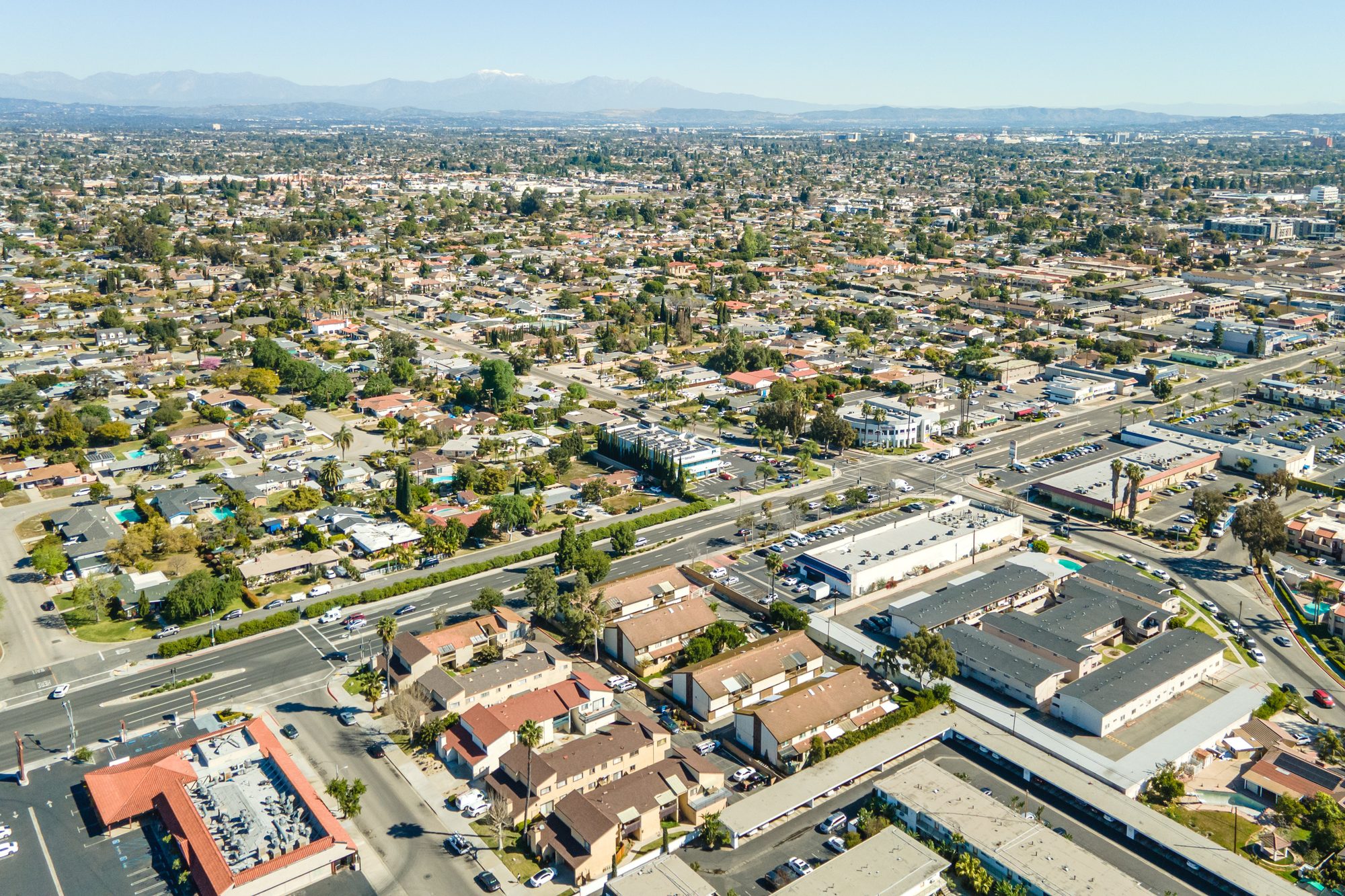 Aerial view of Garden Grove neighborhood