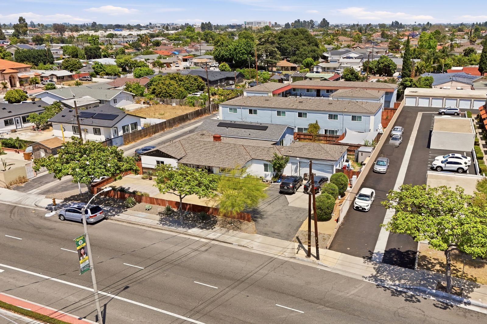 Wide aerial view of the property